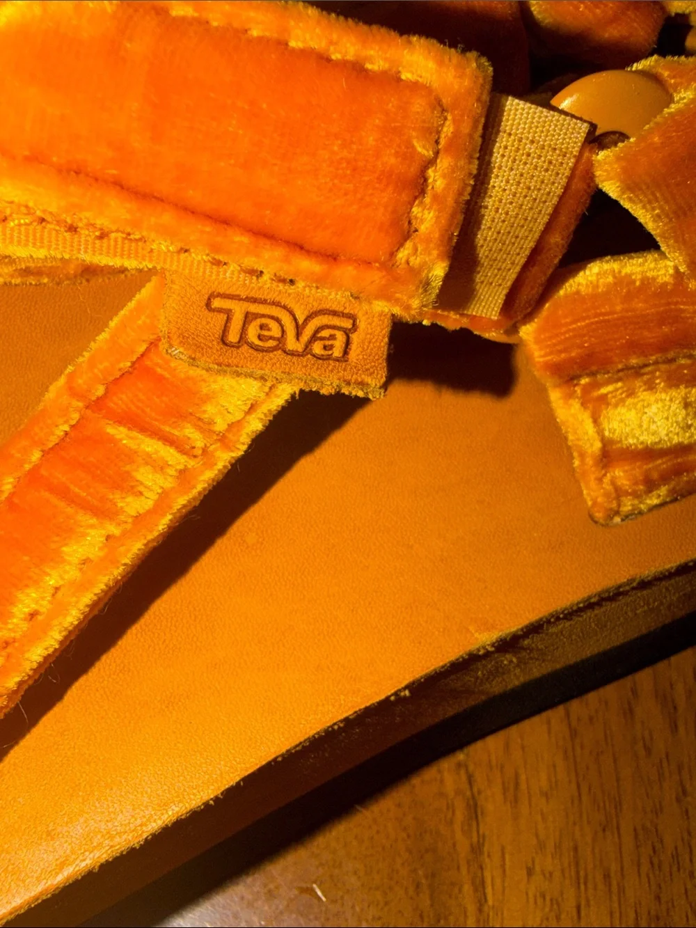Teva Velvet Platform Sandals in Metallic Orange